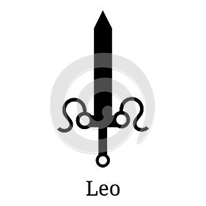 Leo Sword Icon. Silhouette of Zodiacal Weapon. One of 12 Zodiac Weapons. Vector Astrological, Horoscope Sign. Zodiac Symbol.