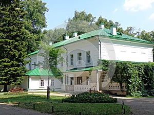 Leo Tolstoy`s house in Yasnaya Polyana museum-estate in start of summer.