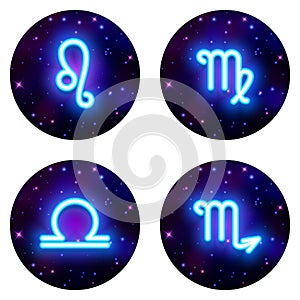 Leo, Virgo, Libra, Scorpio zodiac sign, horoscope symbol, vector