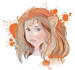 Watercolor drawing of girl zodiac sign, digital painting,