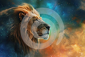 Leo zodiac sign against space nebula background
