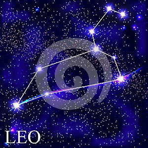 Leo Zodiac Sign with Beautiful Bright Stars on the Background of Cosmic Sky Vector Illustration