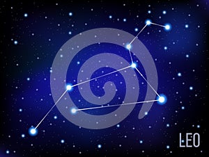 Leo Zodiac sign bright stars in cosmos. blue and black background