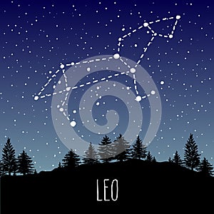 Leo Zodiac sign constellation over the night forest