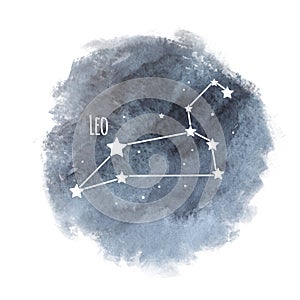 Leo zodiac sign constellation on watercolor background isolated on white