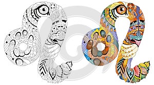 Leo zodiac sign cute cartoon lion character retro zentangle stylized in vector