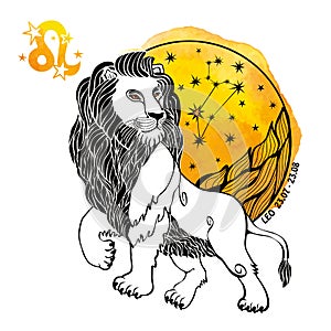 Leo zodiac sign.Horoscope circle.Watercolor splash