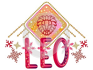 Leo zodiac sign. Lunar sign label. Horoscope symbol. Astrology vector. Vedic moon sign title. Star sign sticker. Astrology badge.
