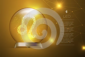Leo Zodiac sign in Magic glass ball, Fortune teller concept design illustration