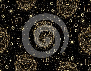 LEO zodiac star seamless pattern. LEO sign symbol stars Vector EPS10