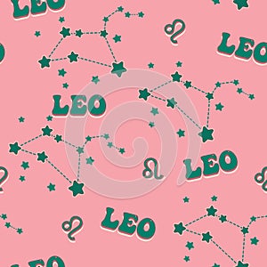 LEO zodiac star seamless pattern. LEO sign symbol stars Vector EPS10