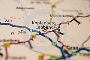 Leoben and Kapfenberg shown on Austria map..