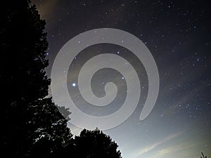 Night sky stars Leo constellation and Jupiter on night sky photo