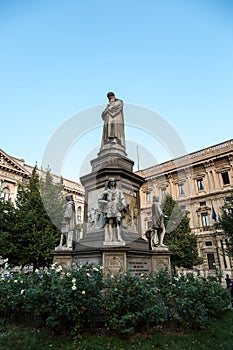 Leonado Da Vinci statue in Milan, Italy photo
