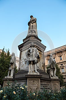 Leonado Da Vinci statue in Milan, Italy photo