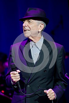 Leonard Cohen performs on stage at Sportarena