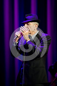 Leonard Cohen performs on stage at Sportarena