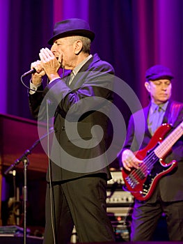 Leonard Cohen performs on stage at Sportarena