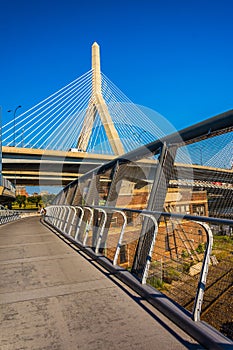 The Leonard P. Zakim Bunker Hill Memorial Bridge and a walkway i