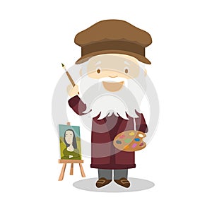 Leonardo da Vinci cartoon character. Vector Illustration. Kids History Collection photo