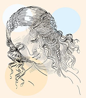 Leonardo da Vinci`s leda and swan hand drawing vector