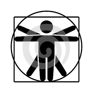 Leonardo da Vinci Vitruvian Man Sign Logo. Stick Style Icon. Vector