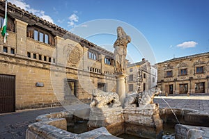 Leones Fountain with Imilce statue at Plaza del Populo Square - Baeza, Jaen, Spain photo