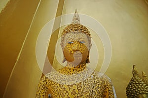 Leopard buddha golden statue in Sanghalaburi