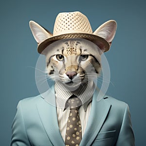 Adorable African Cat In Stylish Suit And Hat photo