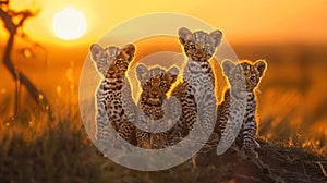Leopard cubs at sunset leopards