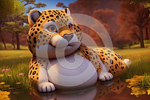 Leopard cute fat animal illustration generative ai