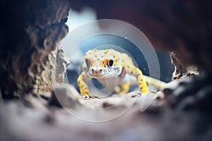 leopard gecko ambush from cave entrance