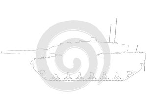 Leopard 2 German main battle tank, military vehicle. Contour lines, contour drawing