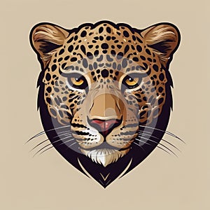 leopard head on beige background, logo, design, wild animals