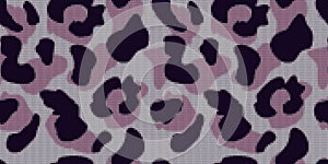 Leopard in knitted style seamless pattern. Jacquard cheetah fur background
