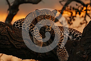leopard is lying on tree .Generative AI