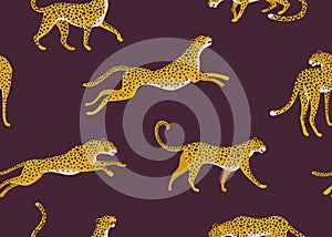 Leopard pattern with tropical leaves. Vector seamless texture.