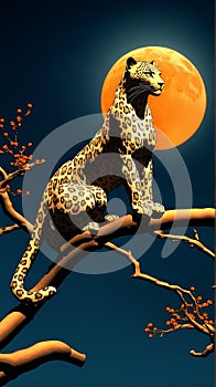 Leopard Perched Under Full Moon photo