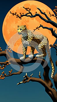 Leopard Perched Under Full Moon photo