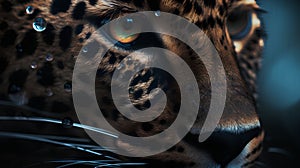 Leopard portrait with water drops, close-up. Wildlife animal.