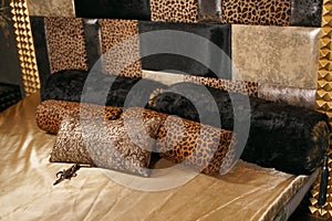 Leopard print with black bed and bed linen. luxury.