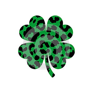 Leopard print clover icon, Lucky clover, Four leaf clover icon. Vector illustration