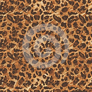 Leopard print pattern featuring irregular black and dark brown spots on a tan