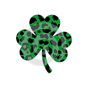 Leopard print shamrock icon, Clover symbol of St. Patrick's Day, Vector illustration