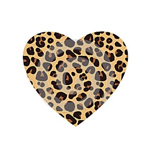 Leopard print textured hand drawn brush stroke heart shape. Vector design element for fashion print design, tag, card, backgrounds