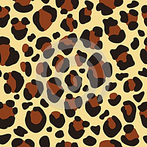 Leopard seamless pattern for fabric textile design, wild cat skin background, animal repeating texture vector