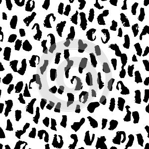 Leopard seamless pattern, monochrome in black and white. Hand drawn stylish fashion texture, background