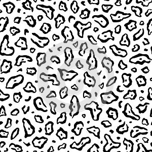 Leopard seamless pattern. Repeating animal print. Black spot isolated on white background. Repeated skin jaguar for designs prints