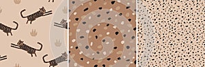 Leopard seamless pattern set. Animal skint print. Vector cool jaguar abstract design kids fabric