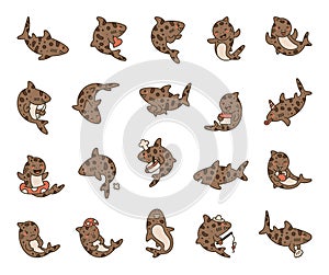 Leopard shark set with adorable marine characters